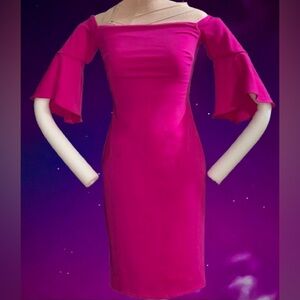NWT LAUNDRY by SHELLI SEGAL Off Shoulder Crepe Hot Magenta Pink Cocktail Dress